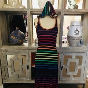 Rainbow Maxi Dress with Hood
